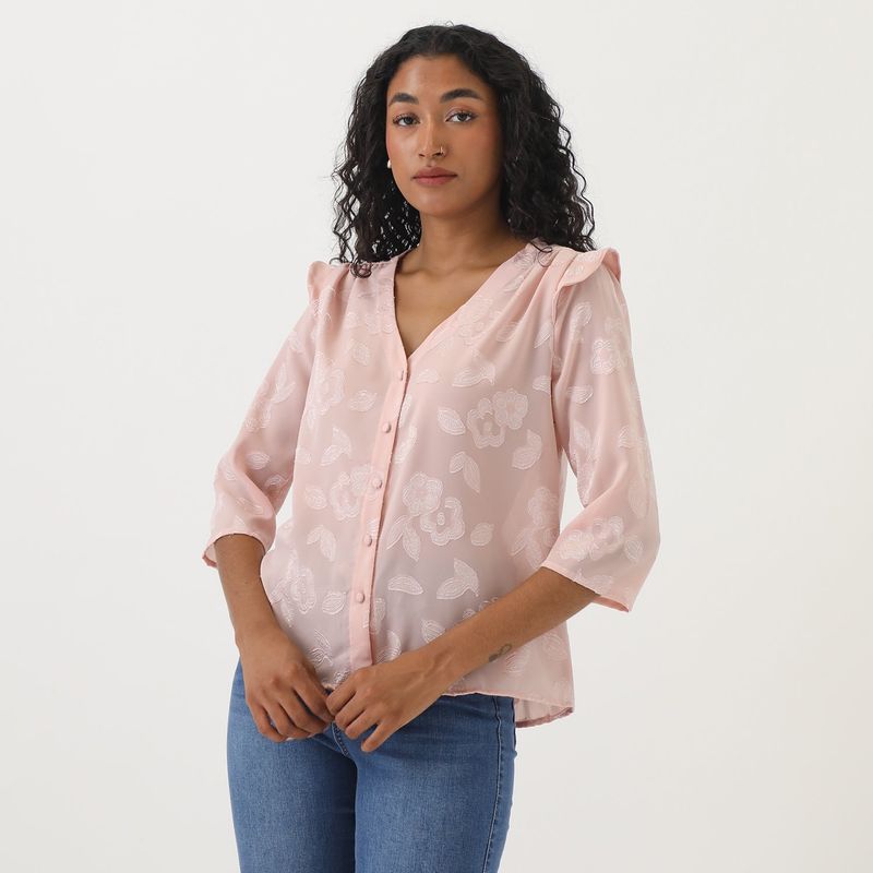 ELLE - Blusa Manga Larga Casual Mujer Elle