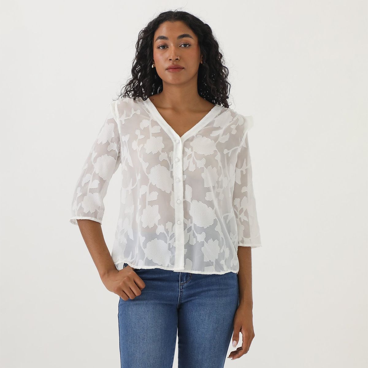 ELLE - Blusa Manga Larga Casual Mujer Elle