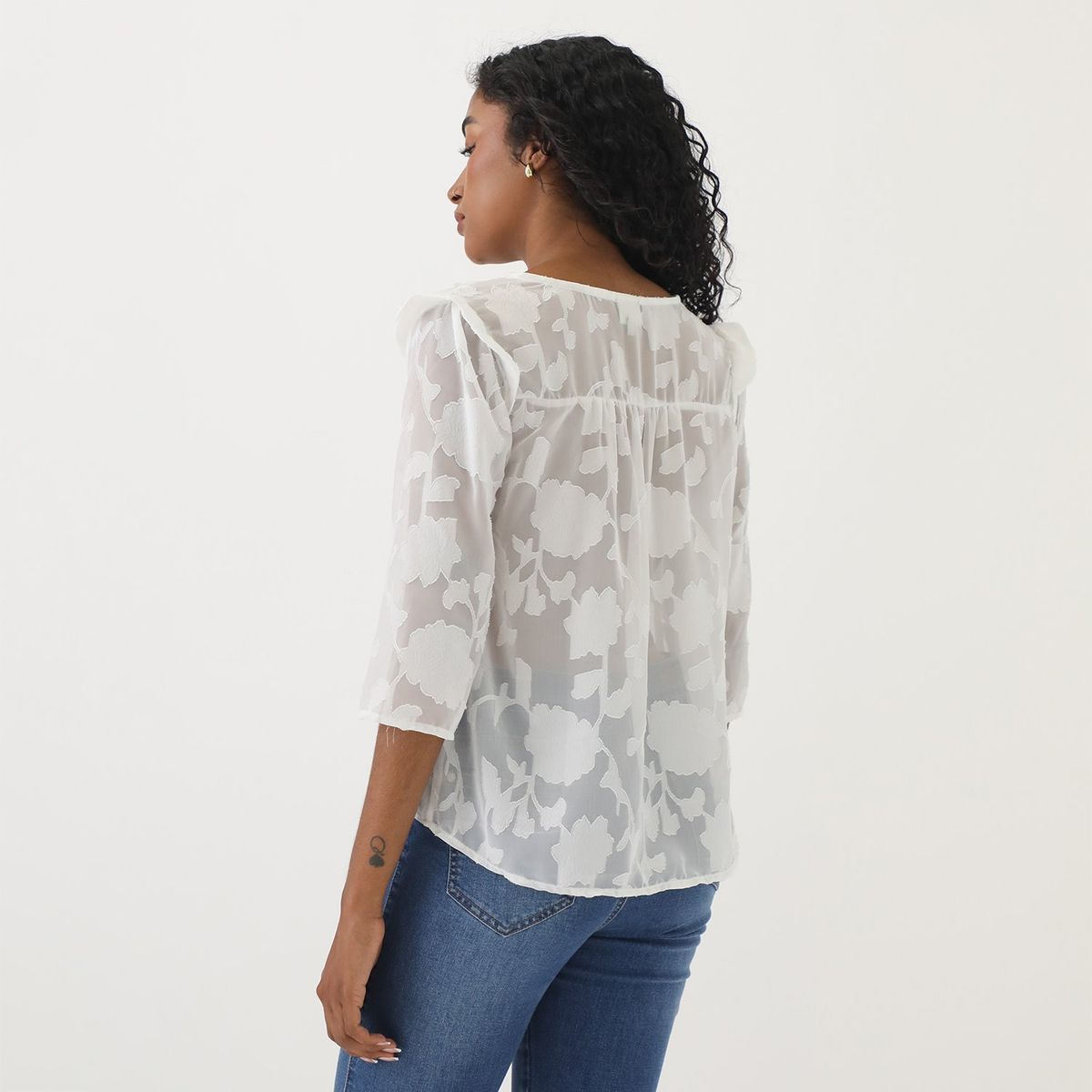 ELLE - Blusa Manga Larga Casual Mujer Elle