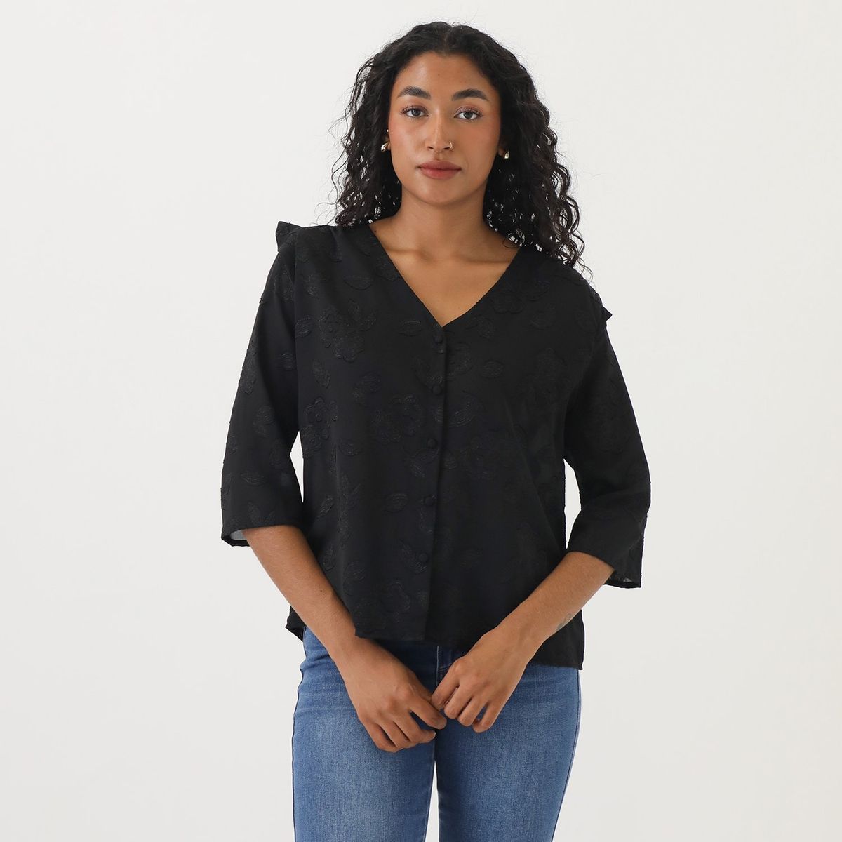ELLE - Blusa Manga Larga Casual Mujer Elle