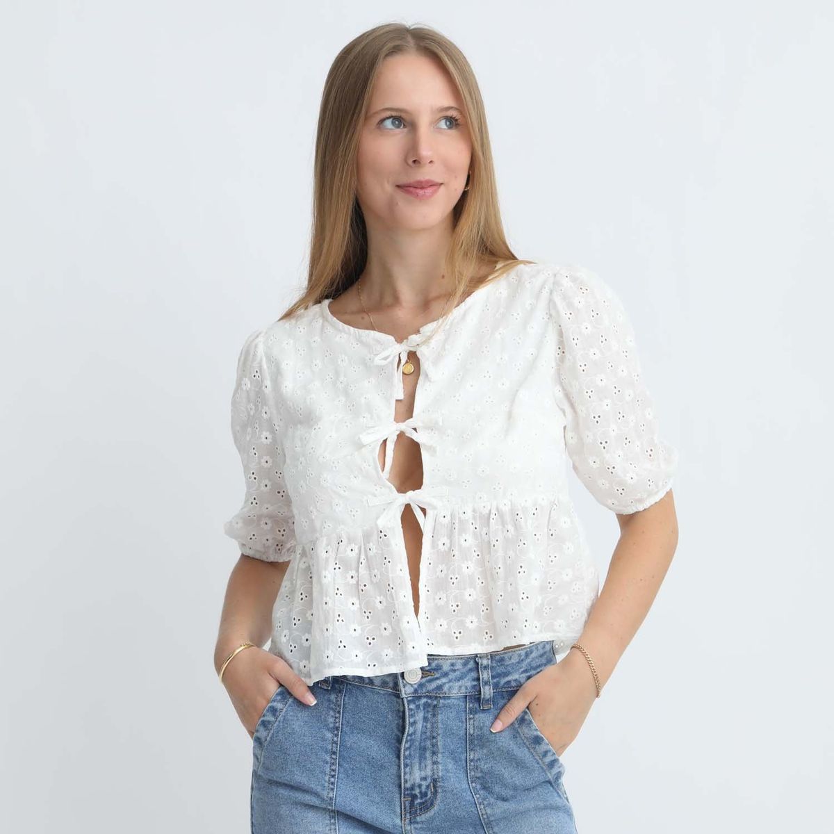 AMERICAN ABBEY - Blusa Manga Corta 100% Algodón Mujer American Abbey