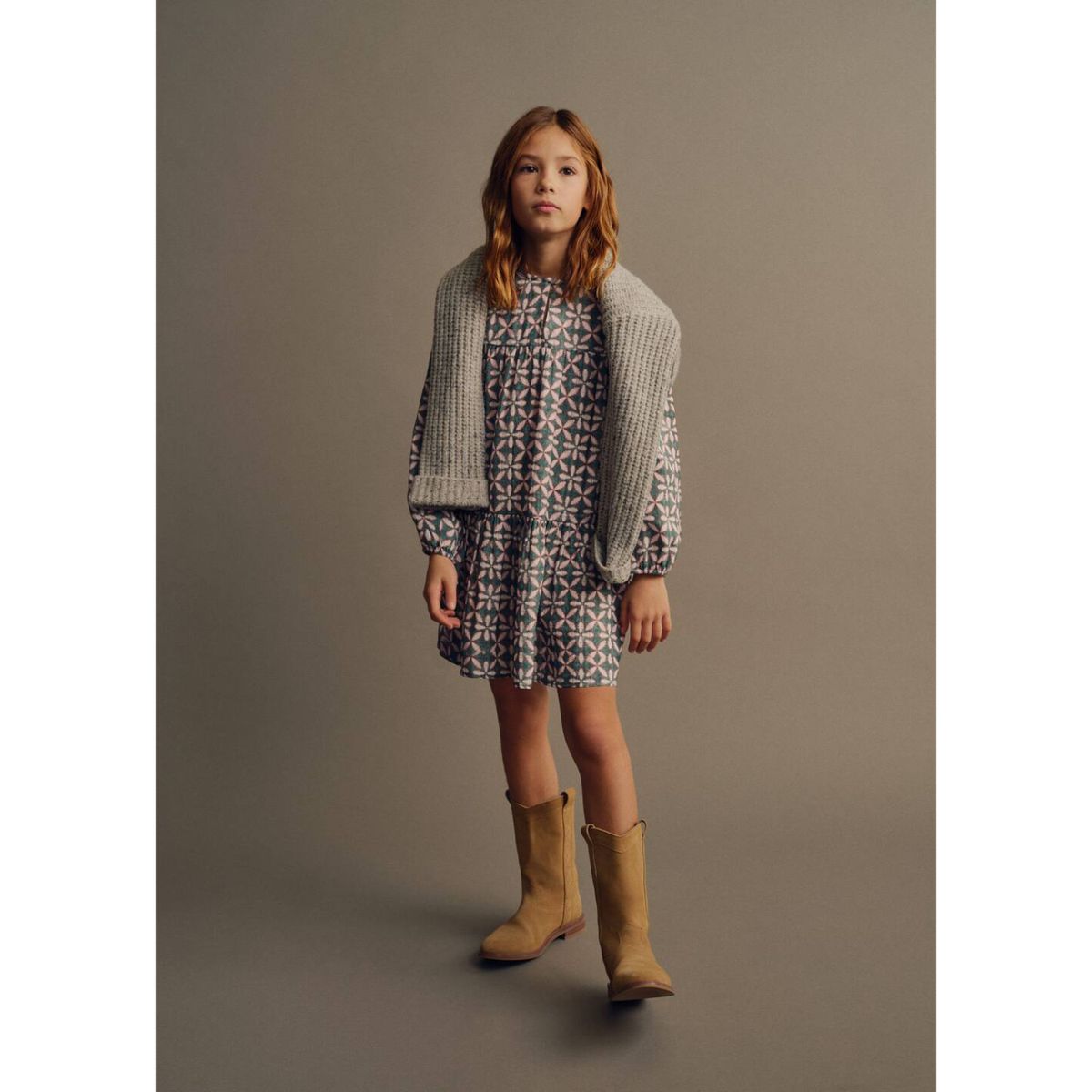 MANGO KIDS - Vestido Niña Manga Larga Algodón Mango Kids