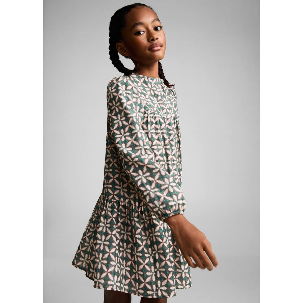 MANGO KIDS - Vestido Niña Manga Larga Algodón Mango Kids