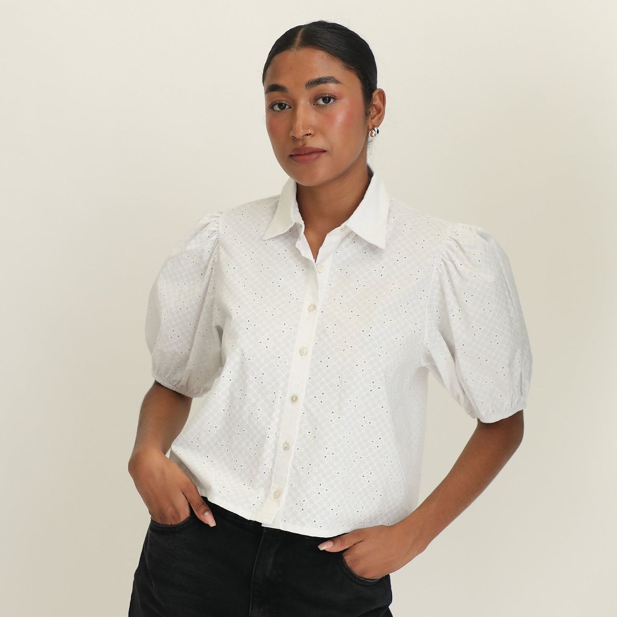 BASEMENT - Blusa Manga Corta 100% Algodón Mujer Basement