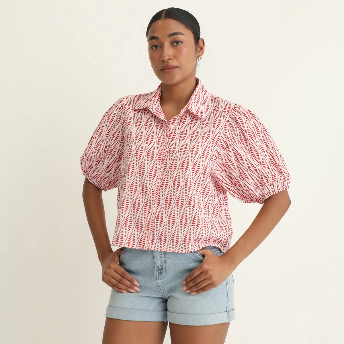 BASEMENT - Blusa Manga Corta 100% Algodón Mujer Basement