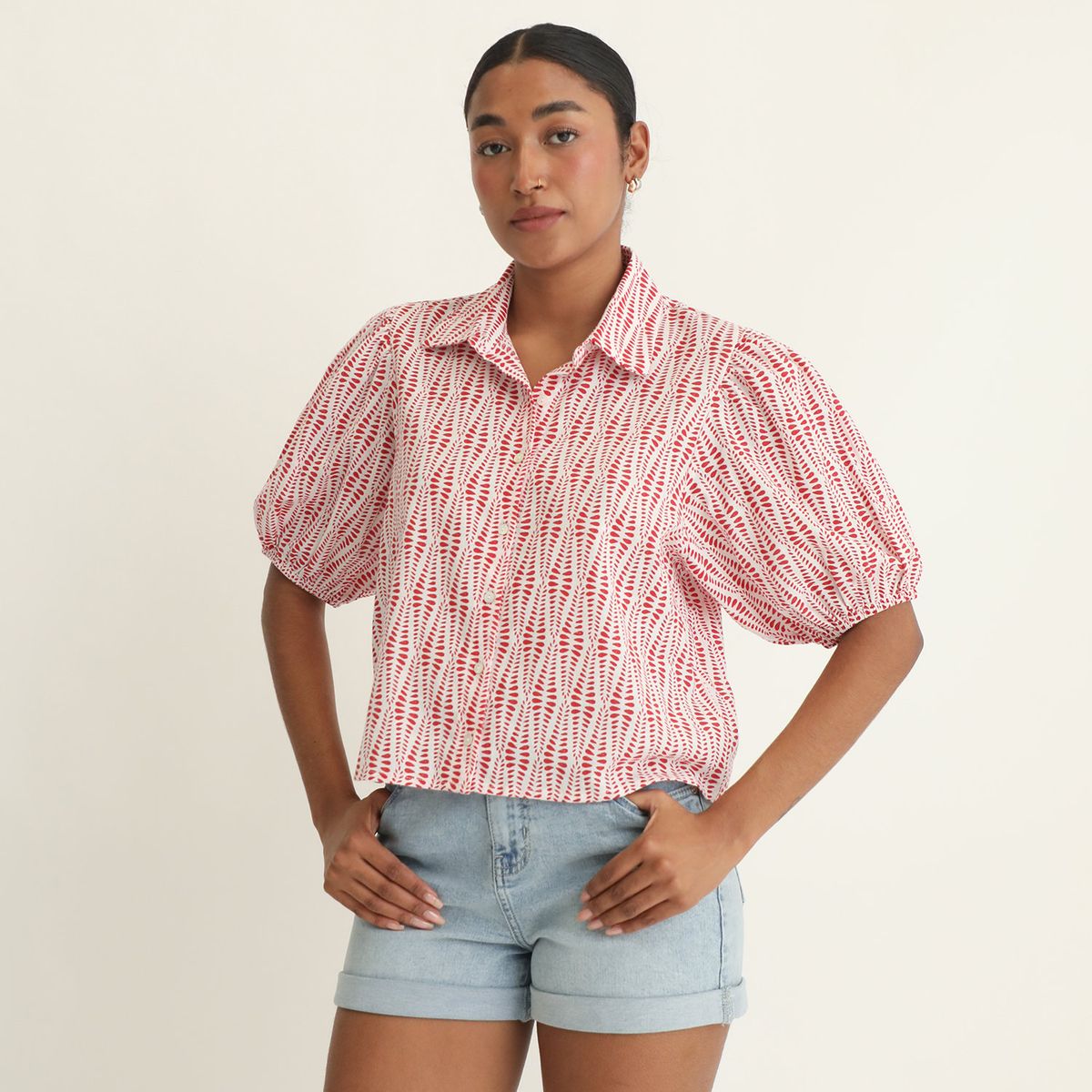 BASEMENT - Blusa Manga Corta 100% Algodón Mujer Basement