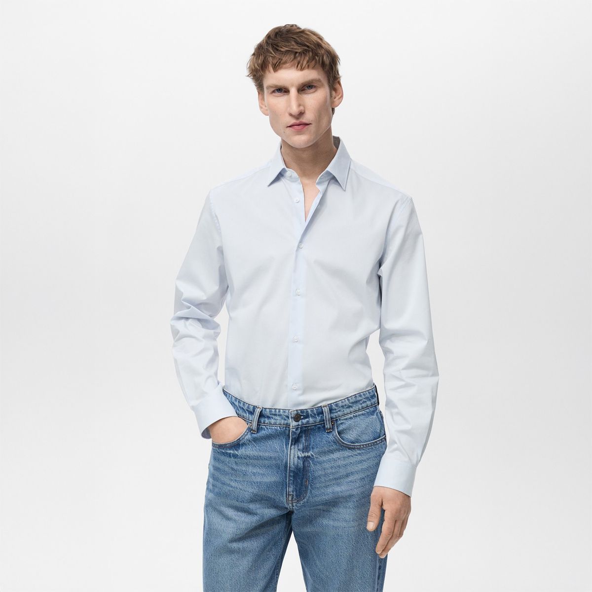 MANGO - Camisa Regular Fit Algodón Stretch Mango Man