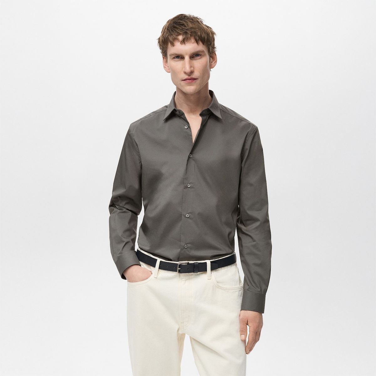 MANGO - Camisa Regular Fit Algodón Stretch Mango Man