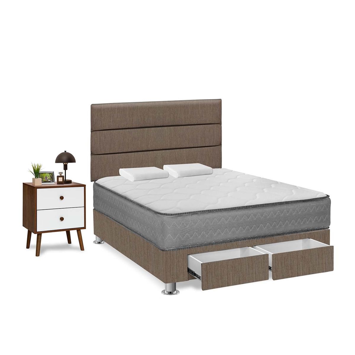 FORLI - Dormitorio Con Cajones Polaris 2 Plz Marron + Velador