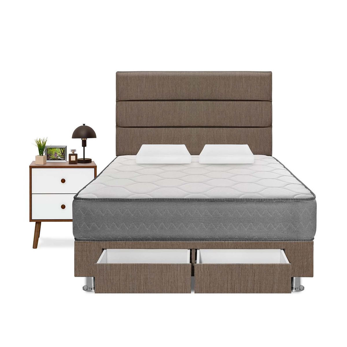 FORLI - Dormitorio Con Cajones Polaris 2 Plz Marron + Velador