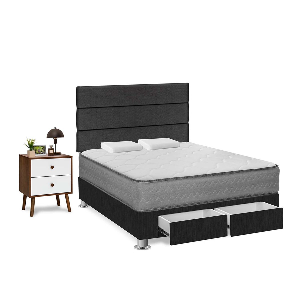 FORLI - Dormitorio Con Cajones Polaris 2 Plz Gris + Velador