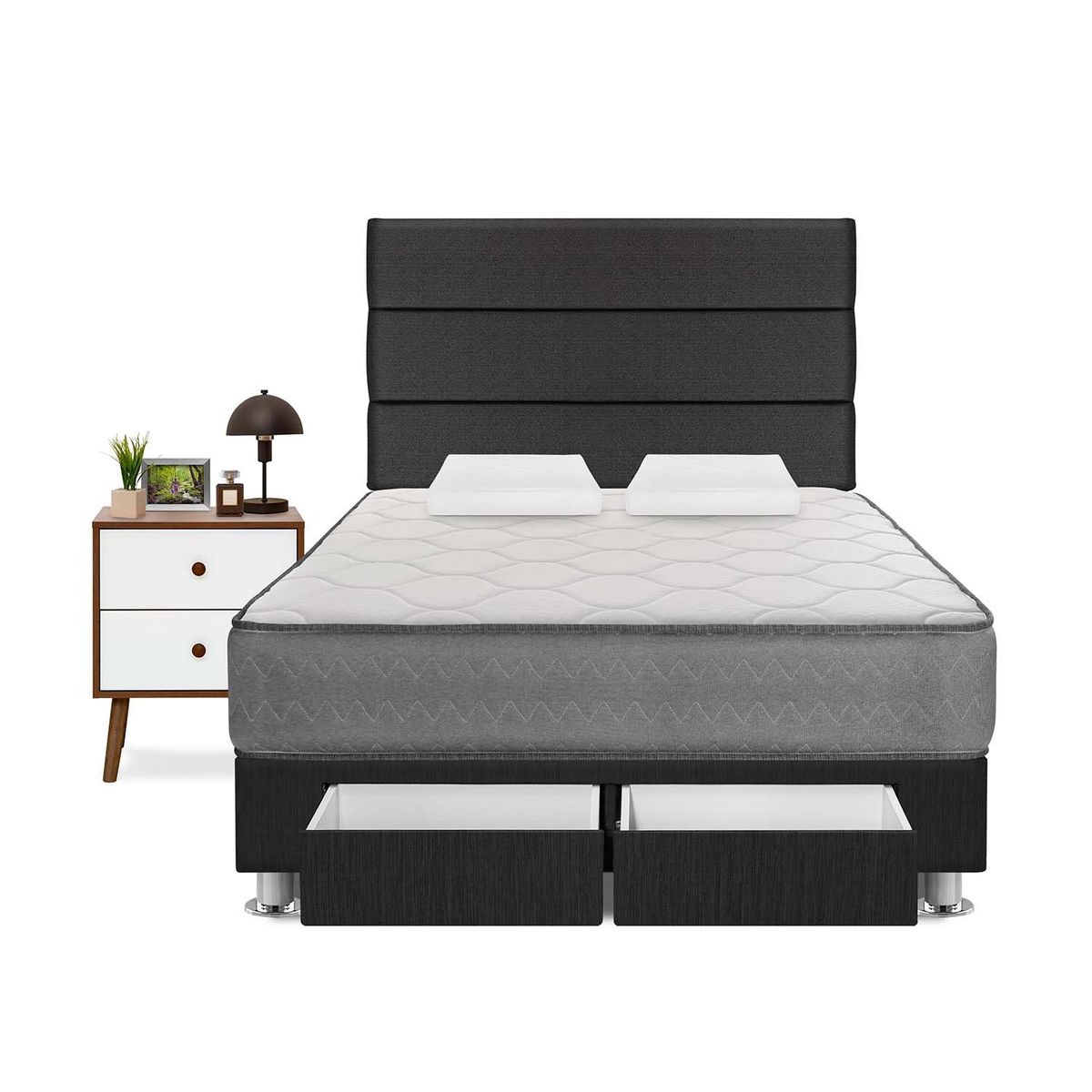 FORLI - Dormitorio Con Cajones Polaris 2 Plz Gris + Velador