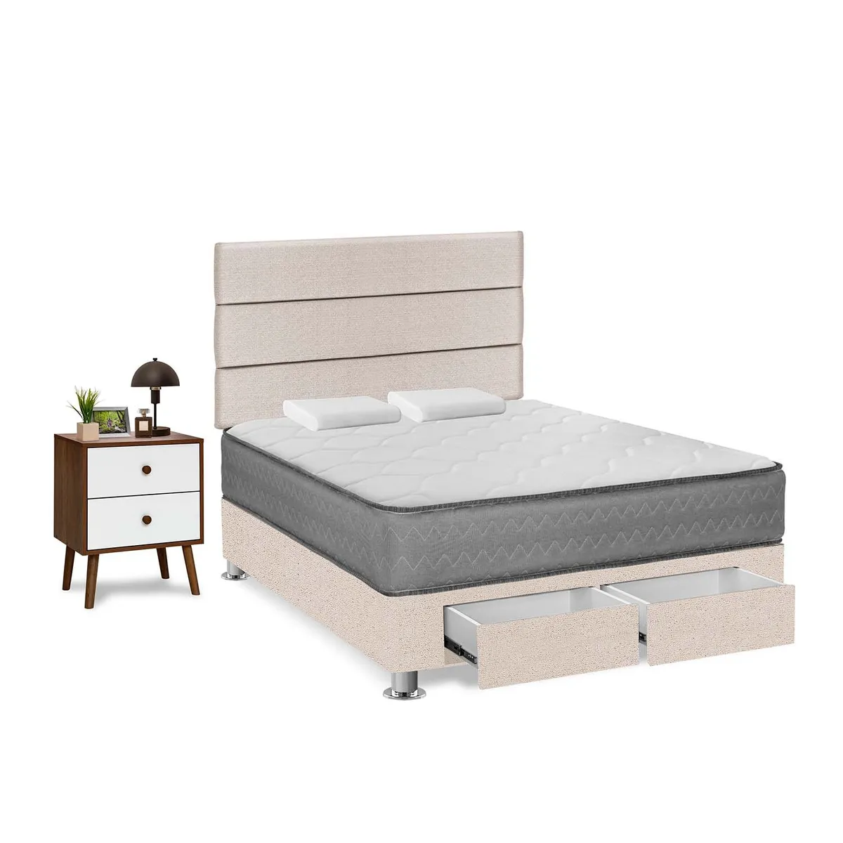 FORLI - Dormitorio Con Cajones Polaris 2 Plz Beige + Velador