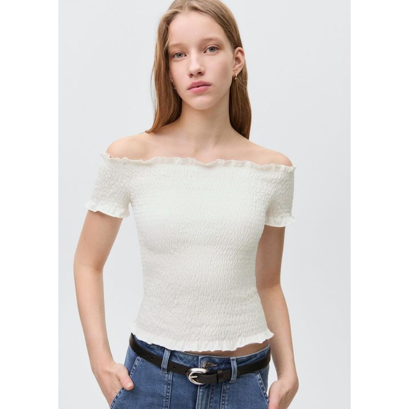 MANGO TEEN - Top Manga Corta 100% Algodón Mujer Mango Teen