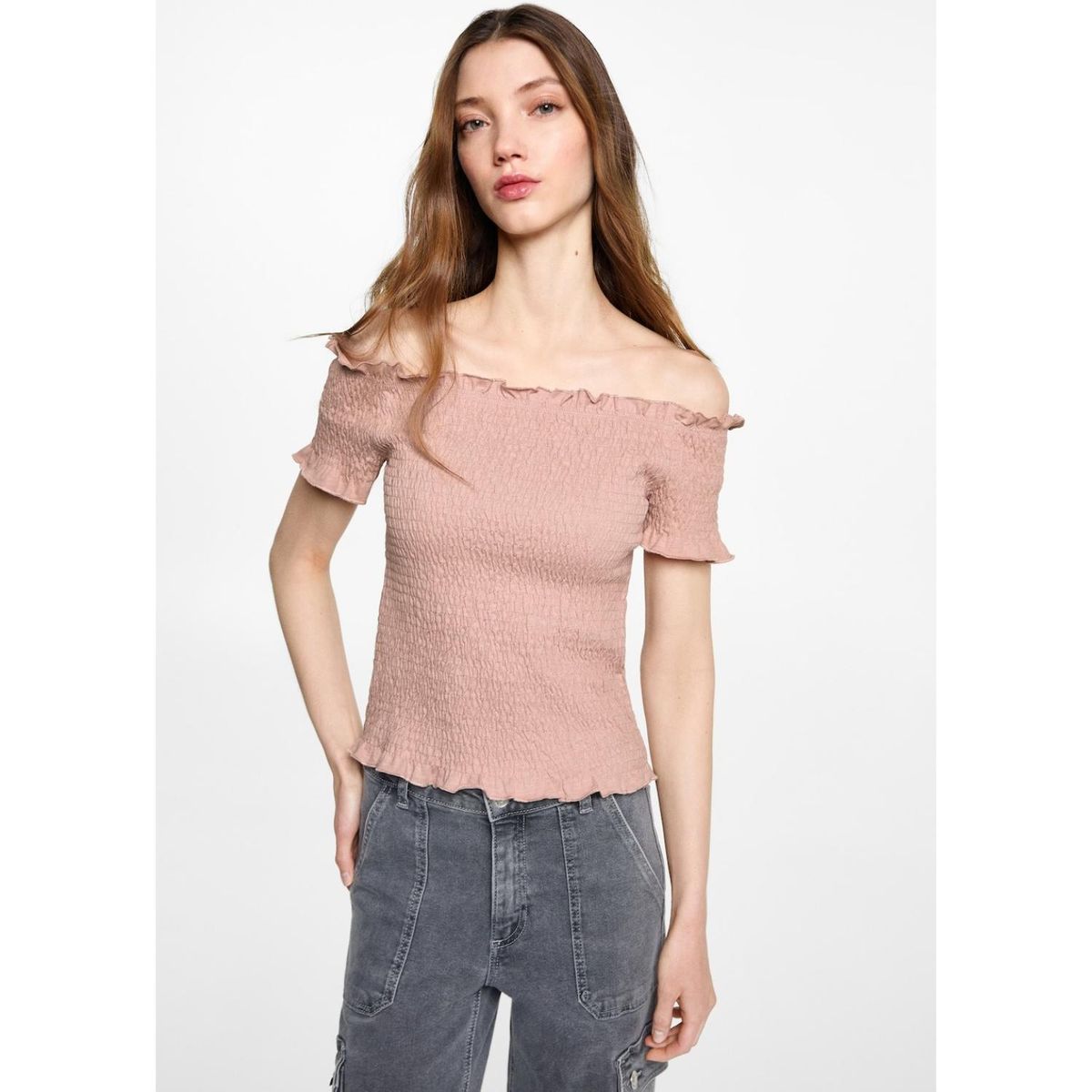 MANGO TEEN - Top Manga Corta 100% Algodón Mujer Mango Teen