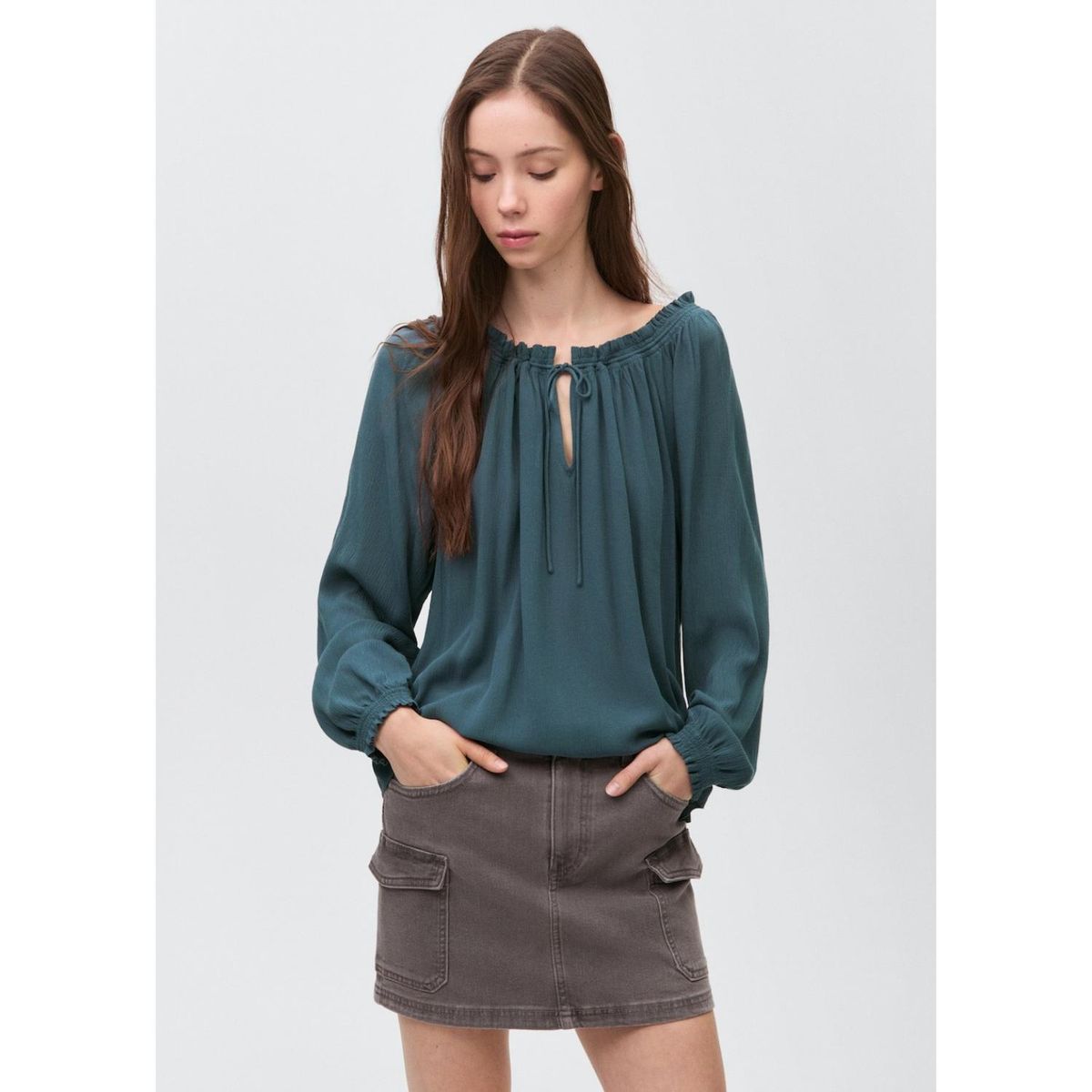 MANGO TEEN - Blusa Manga Larga Casual Mujer Mango Teen