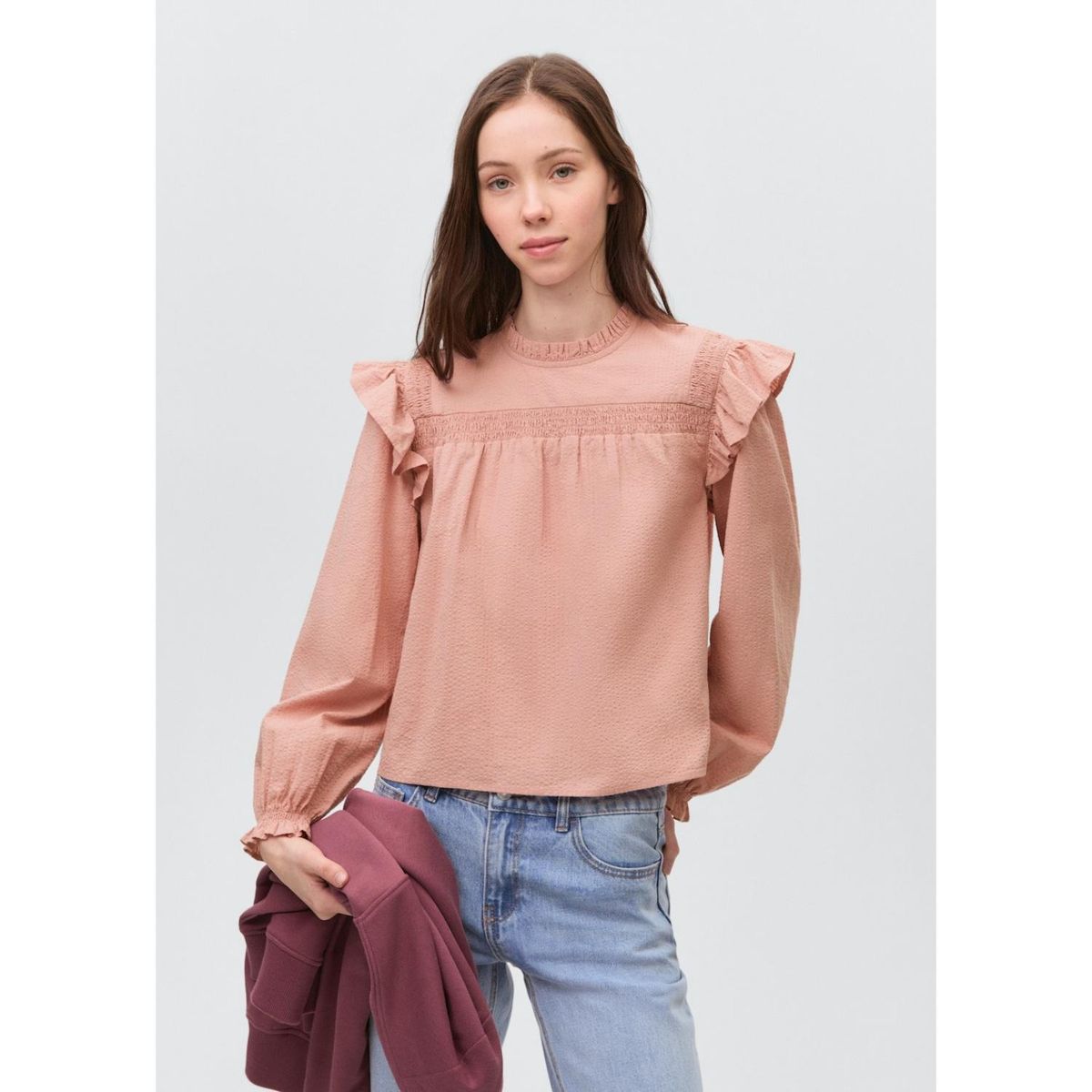 MANGO TEEN - Blusa Manga Larga 100% Algodón Mujer Mango Teen