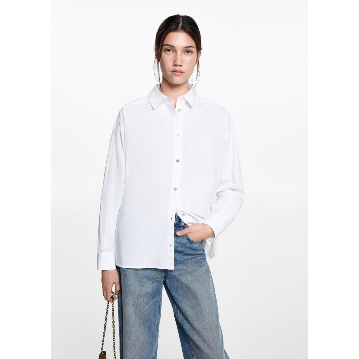 MANGO TEEN - Camisa Manga Larga 100% Algodón Mujer Mango Teen