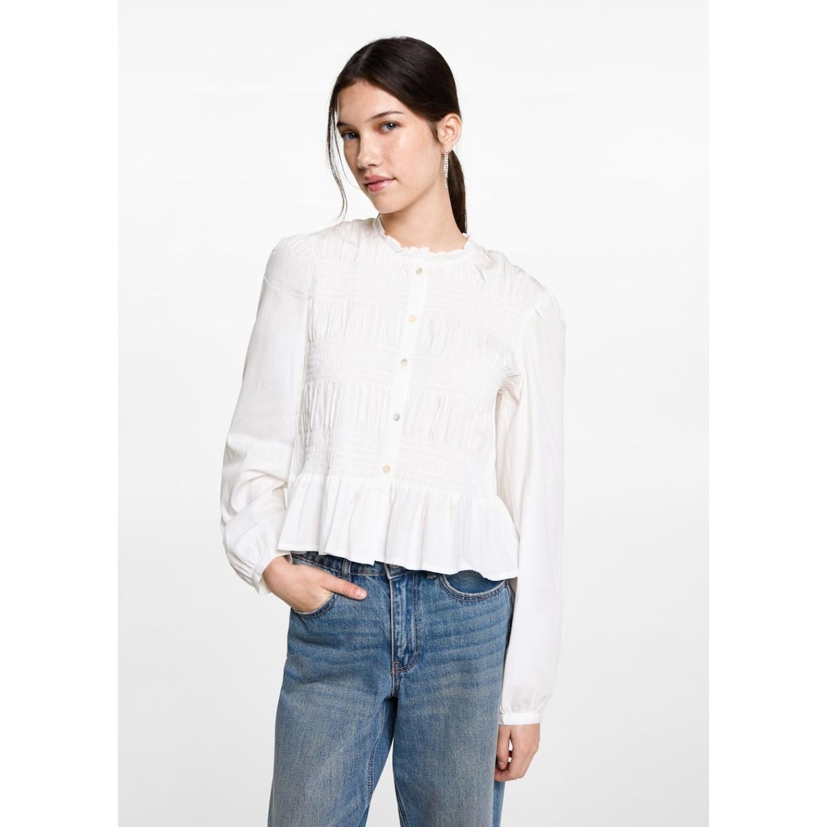 MANGO TEEN - Blusa Manga Larga 100% Algodón Mujer Mango Teen