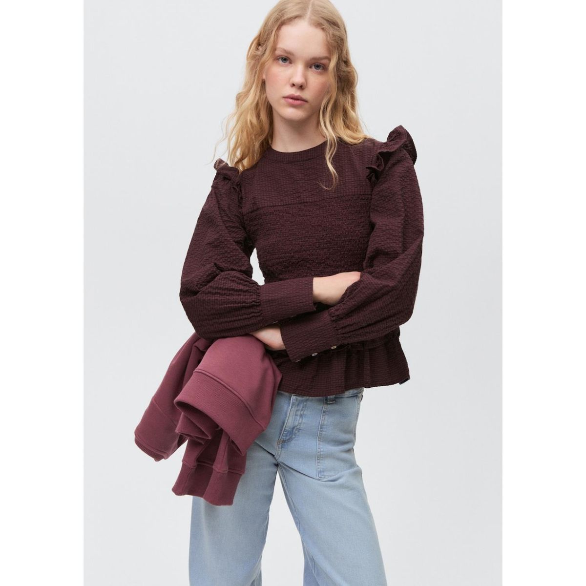 MANGO TEEN - Blusa Manga Larga Algodón Mujer Mango Teen