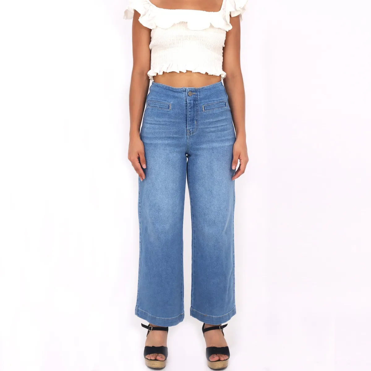 KAYRA POBLET - Jean Culotte Tiro Alto Mujer Kayra Poblet