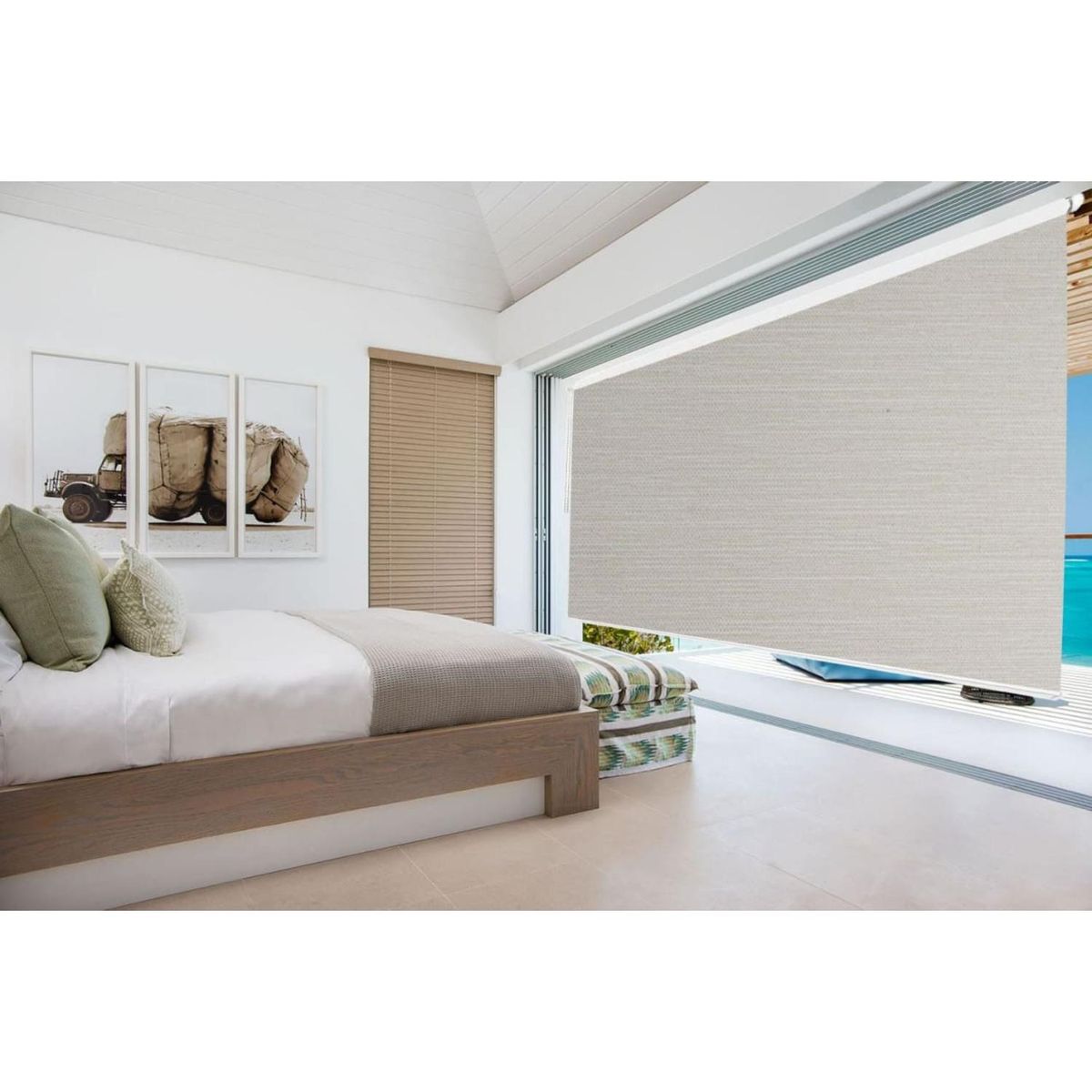 DECOR HOUSE INTEGRALES SAC - Cortina Roller Blackout Textil Rústico Crema 180cm Ancho x 150cm Alto