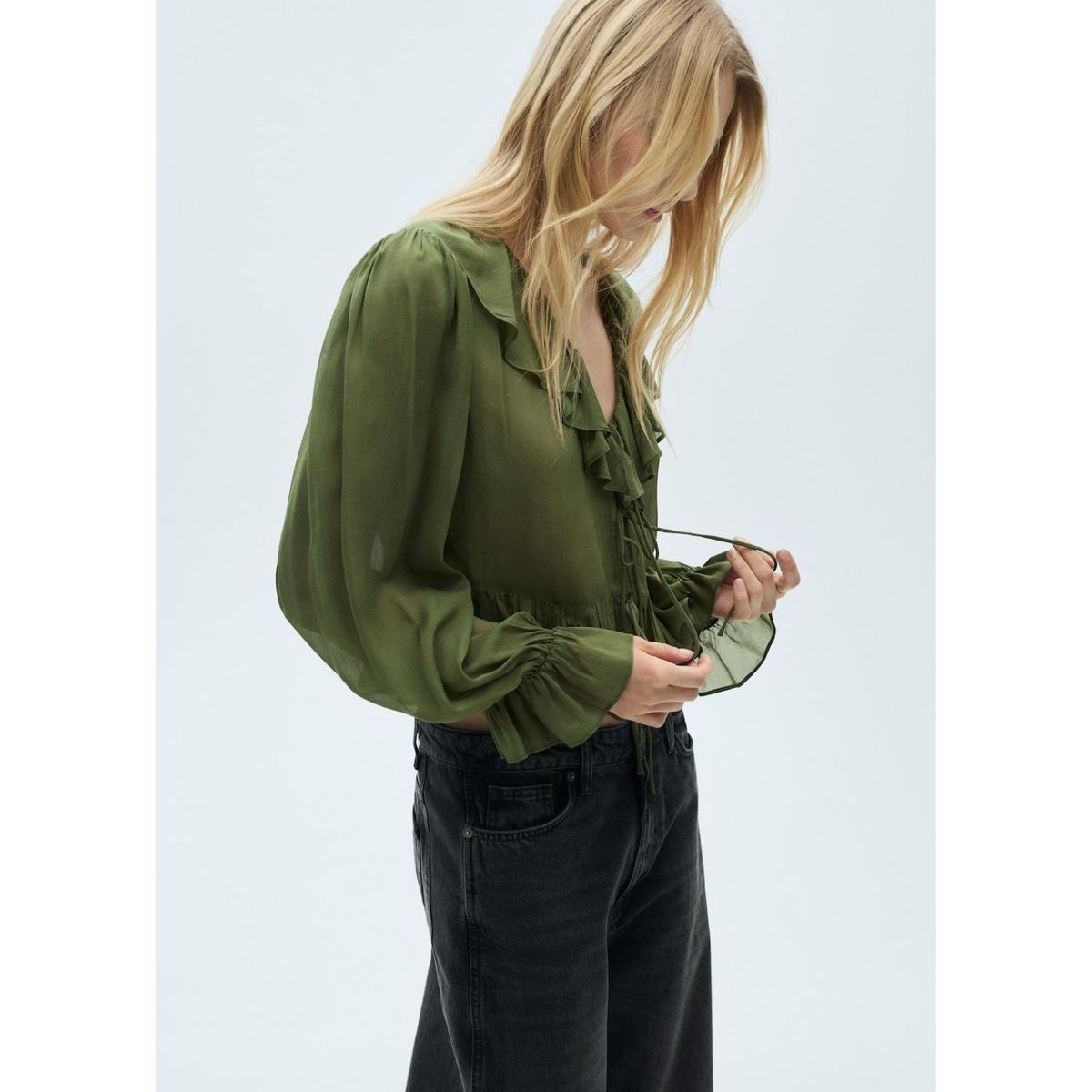 MANGO - Blusa Manga Larga Casual Mujer Mango