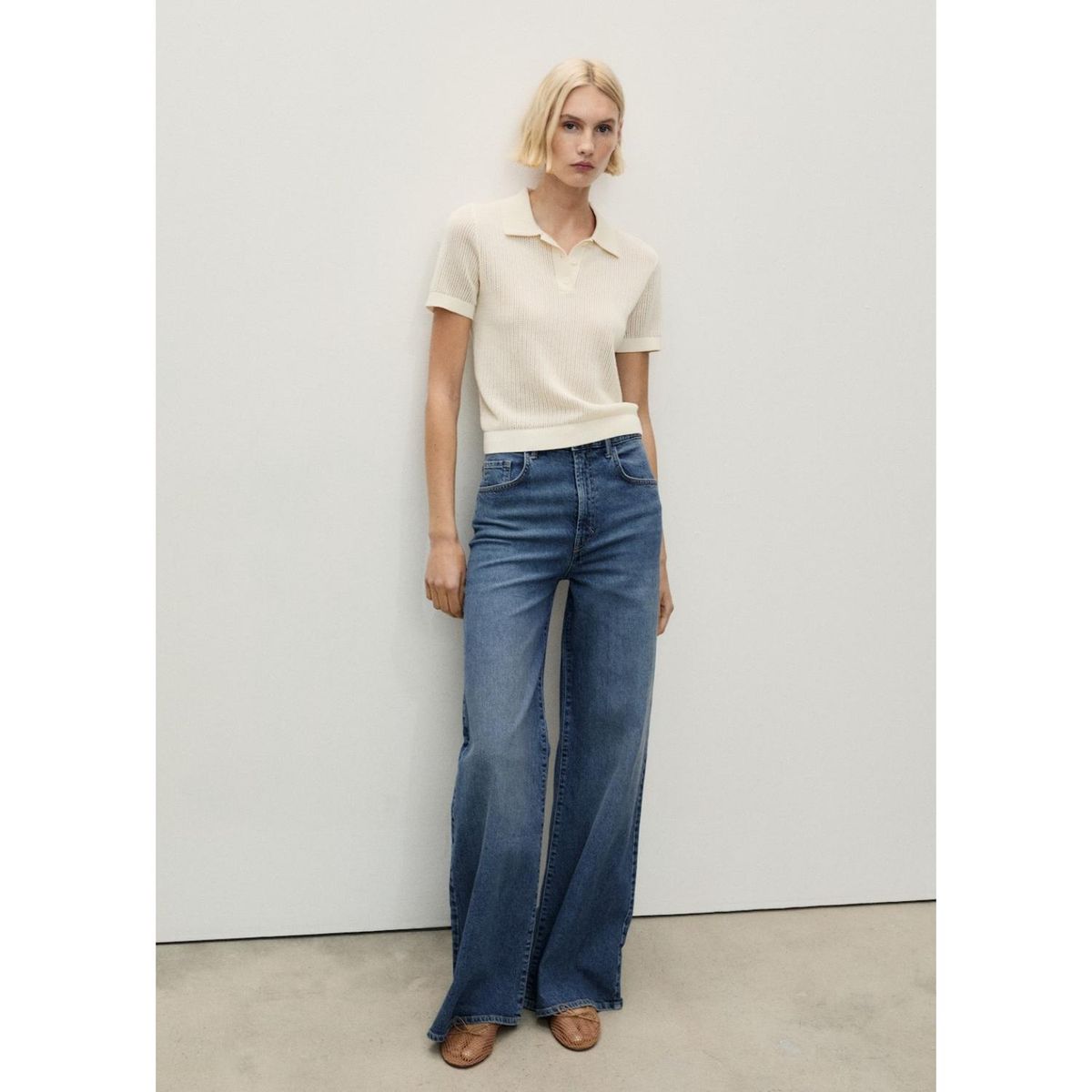 MANGO - Jean Wide 100% Algodón Mujer Mango