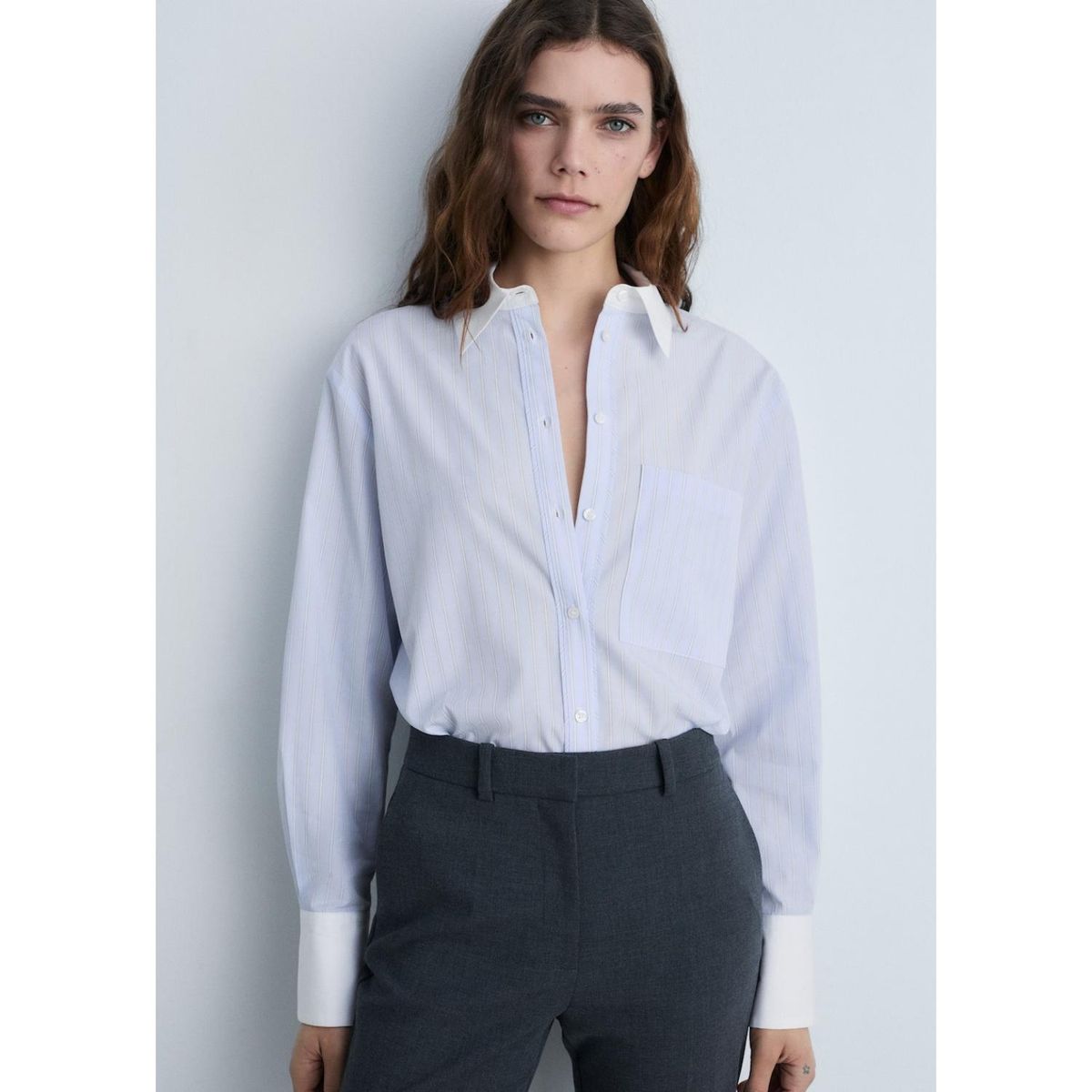 MANGO - Camisa Manga Larga Algodón Mujer Mango