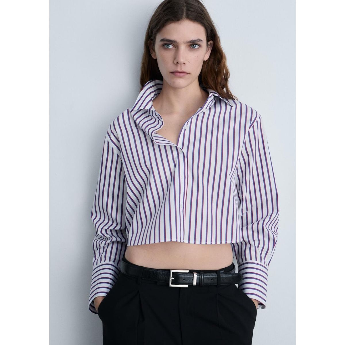 MANGO - Camisa Crop Manga Larga Casual Mujer Mango