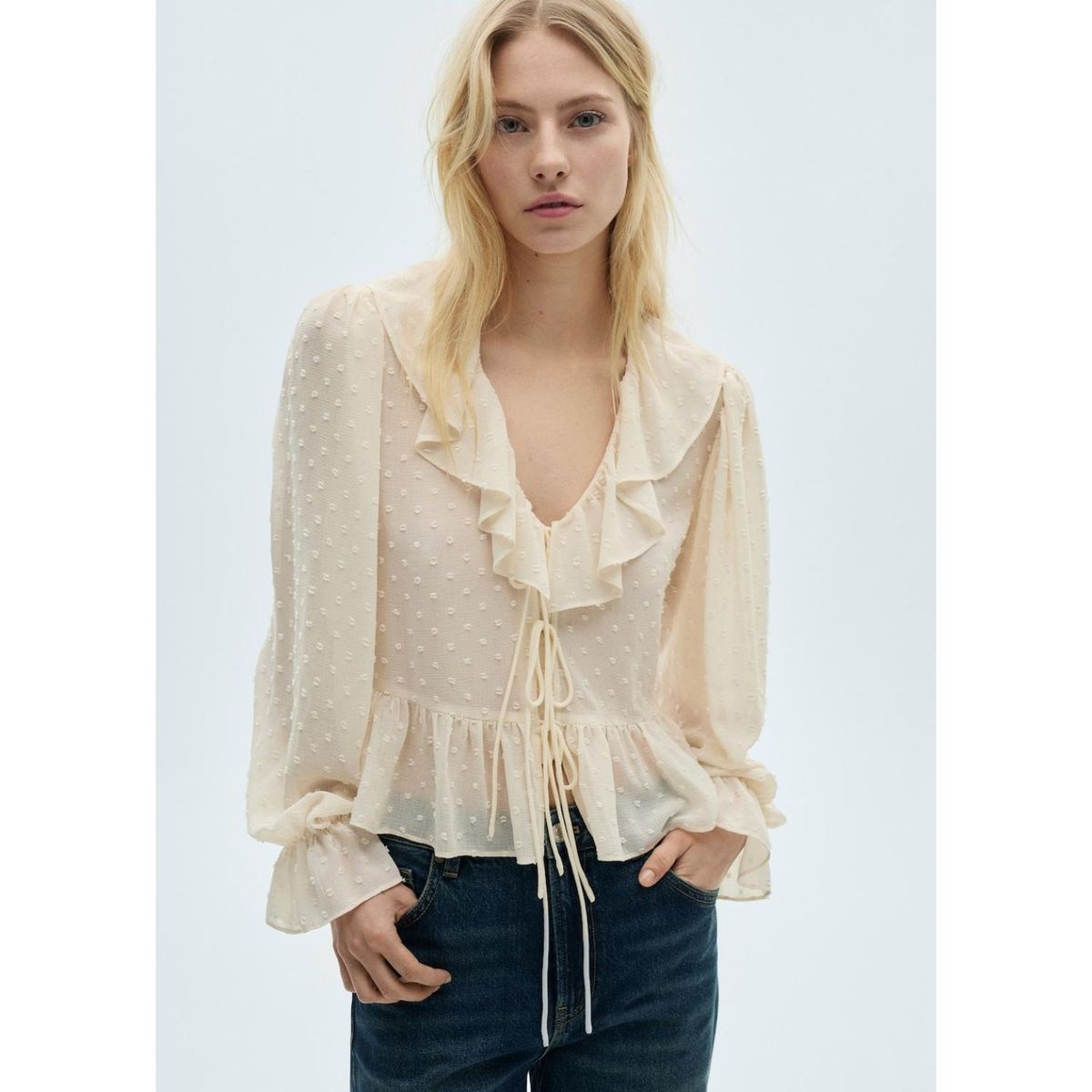 MANGO - Blusa Manga Larga Casual Mujer Mango