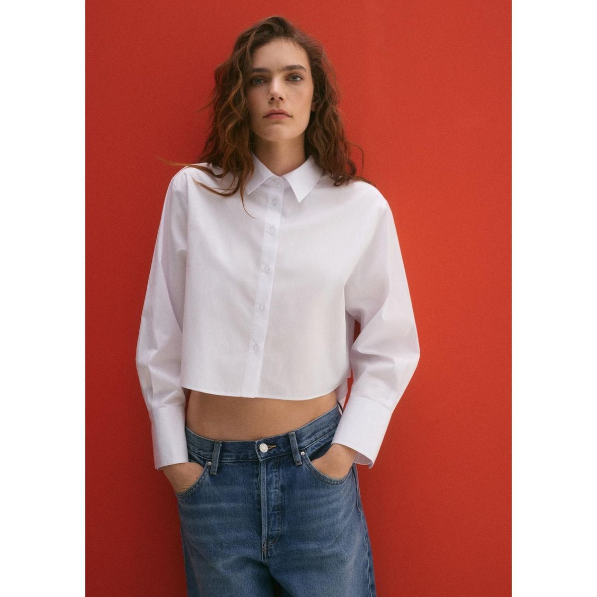 MANGO - Camisa Crop Manga Larga Casual Mujer Mango