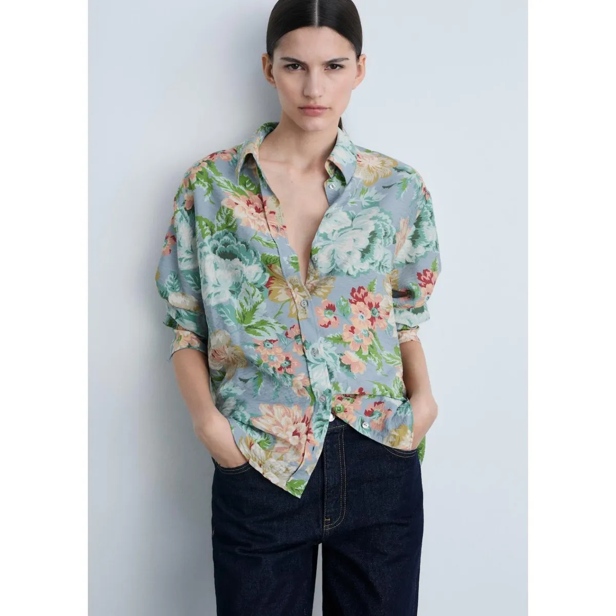 MANGO - Camisa Manga Larga Casual Mujer Mango