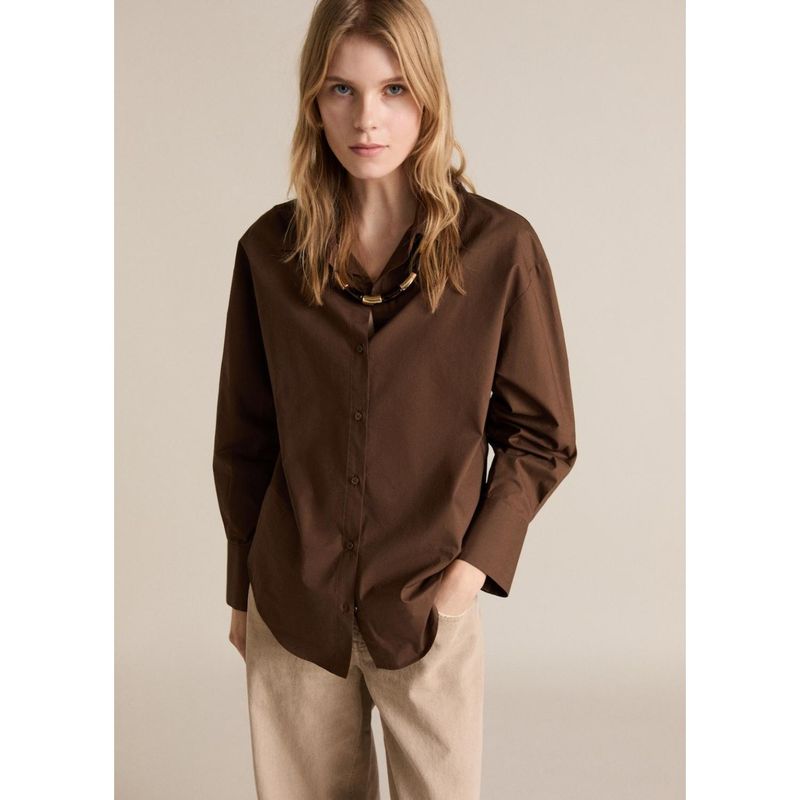 MANGO - Camisa Manga Larga 100% Algodón Mujer Mango