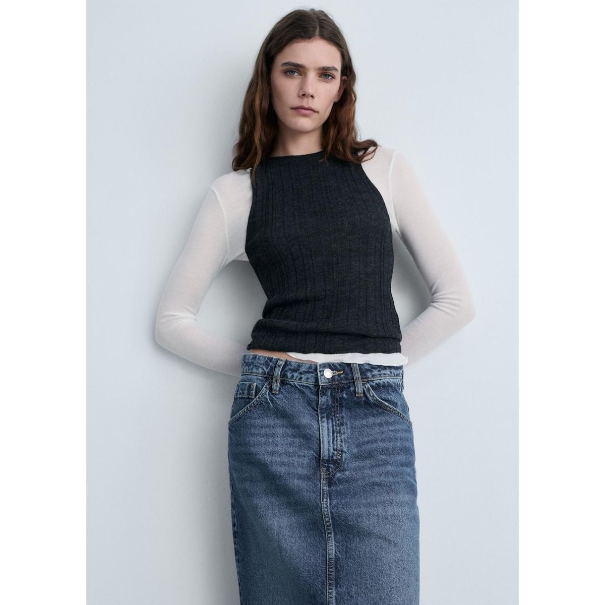 MANGO - Falda Larga 100% Algodón Mujer Mango