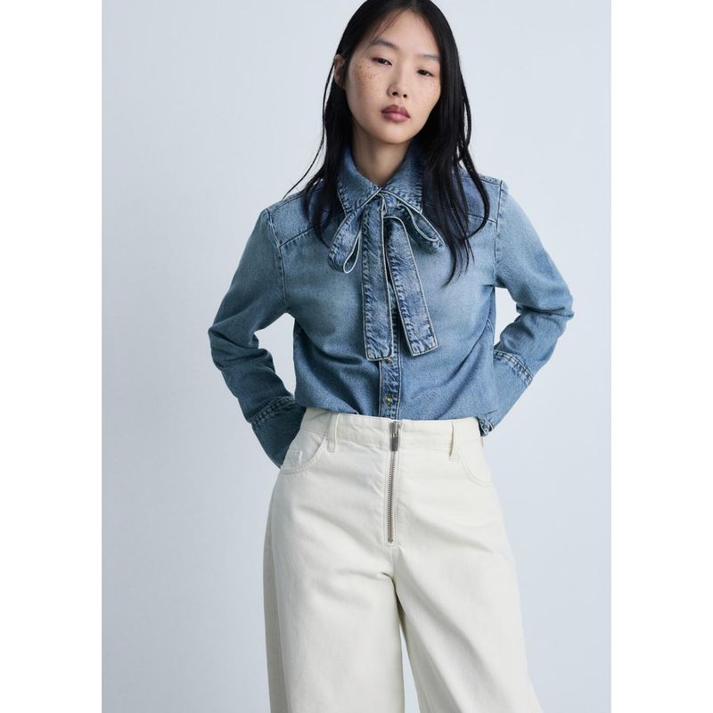 MANGO - Camisa Manga Larga Algodón Mujer Mango