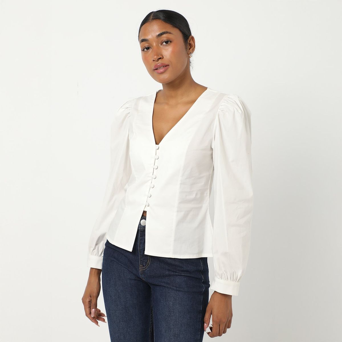 BASEMENT - Blusa Manga Larga 100% Algodón Mujer Basement