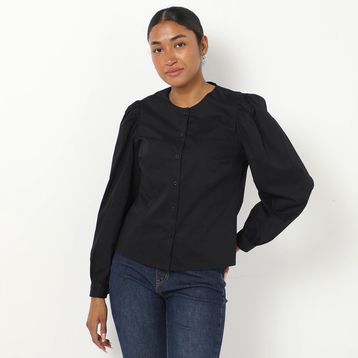 BASEMENT - Blusa Manga Larga 100% Algodón Mujer Basement