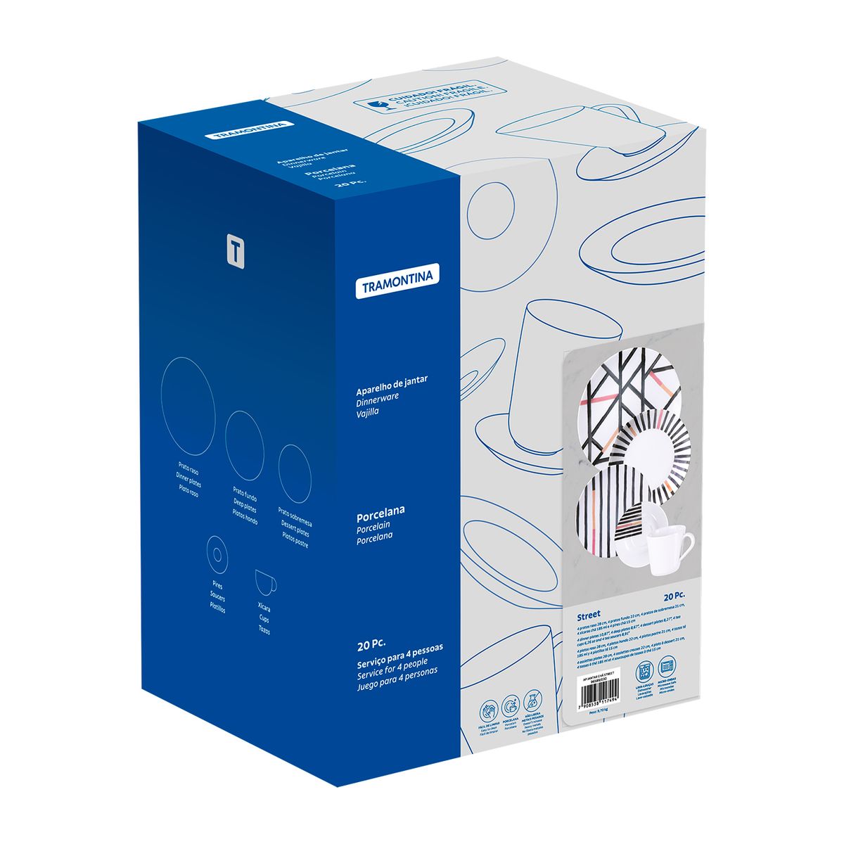 TRAMONTINA - Juego de Vajilla 20 Piezas Porcelana Street