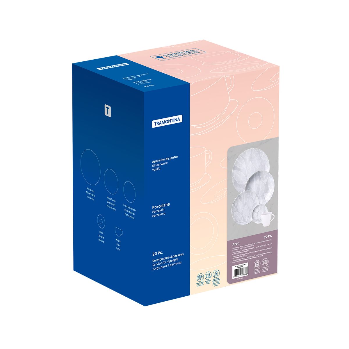TRAMONTINA - Juego de Vajilla 20 Piezas Porcelana Arbo