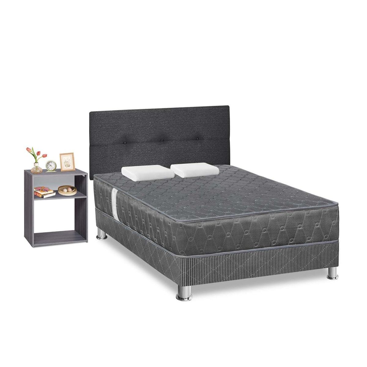 FORLI - Dormitorio Acqua Gris 2Plz + Velador Turin Plomo