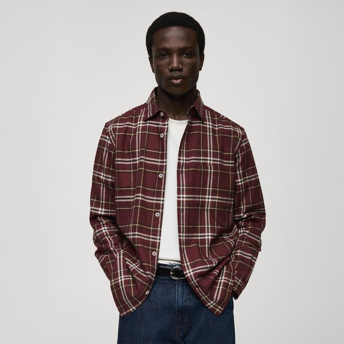 MANGO - Camisa 100% Algodón Franela Cuadros