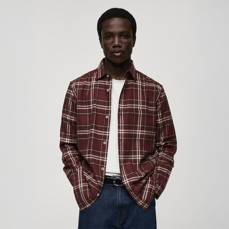 MANGO - Camisa 100% Algodón Franela Cuadros