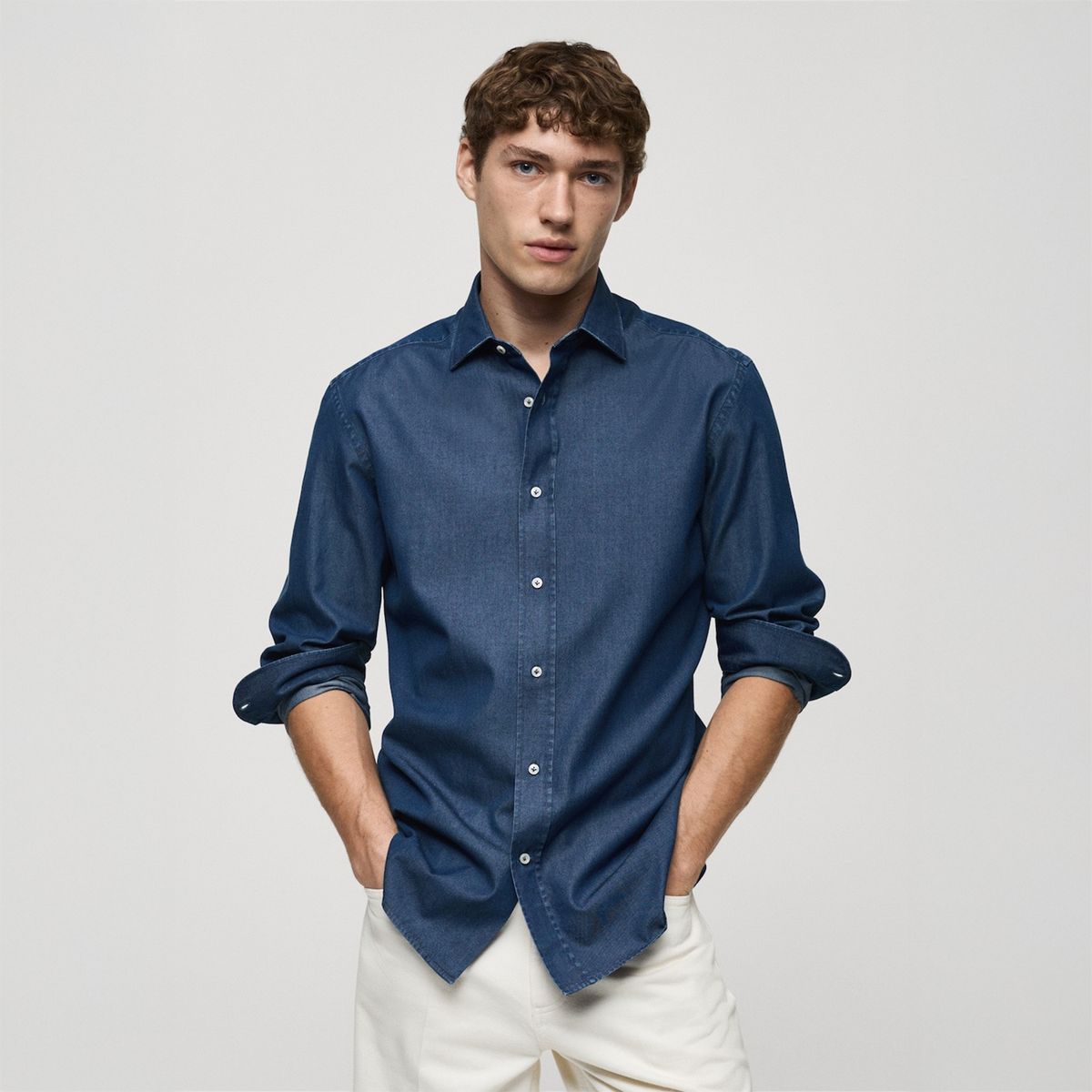 MANGO - Camisa Slim Fit Algodón Chambray Mango