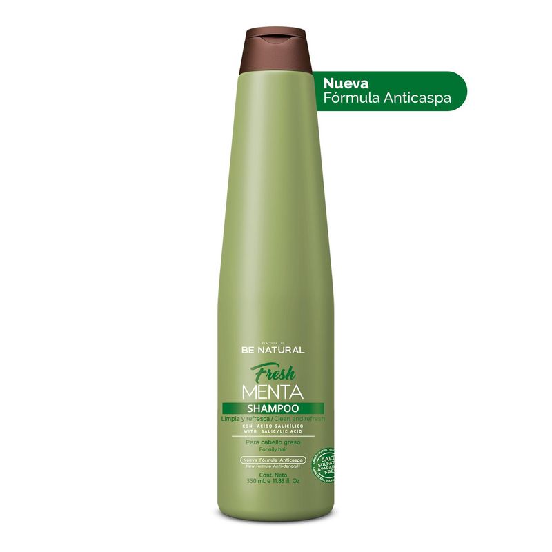 BE NATURAL - Shampoo Para Cabello Con Caspa Y Graso Fresh Menta 350ml Be Natural