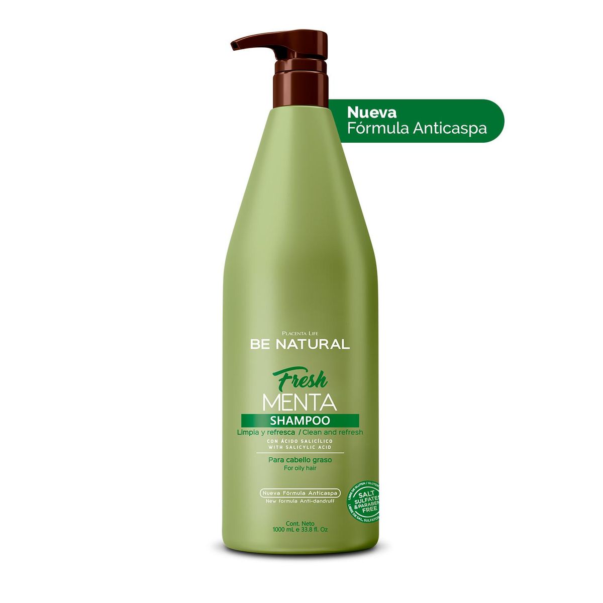 BE NATURAL - Shampoo Fresh Menta Para Cabello Con Caspa Y Graso 1lt Be Natural