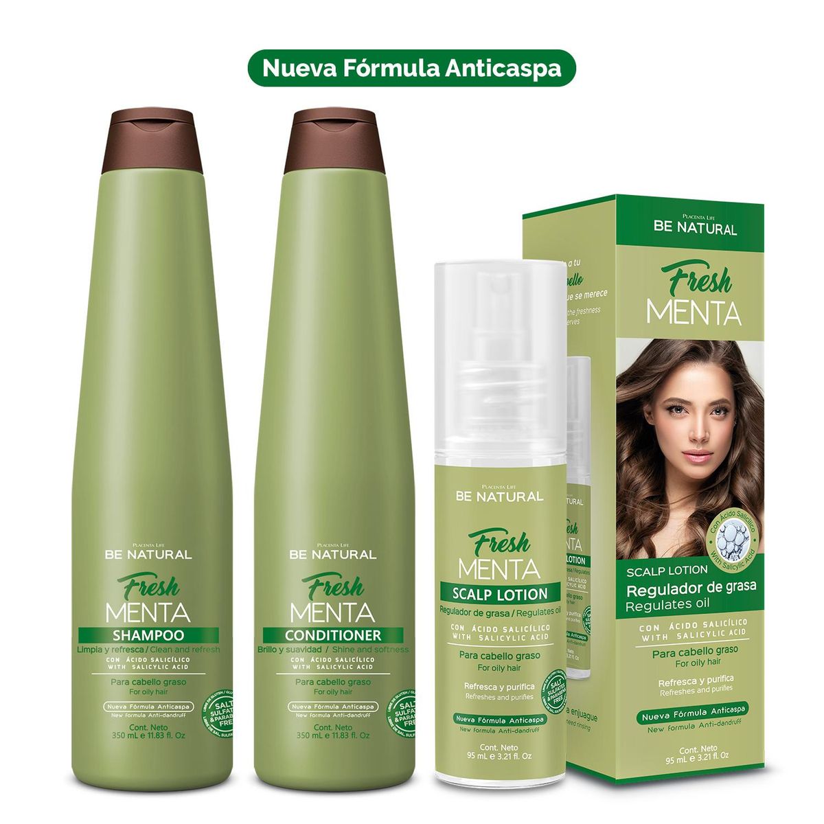 BE NATURAL - Set Para Cabello Con Caspa Y Graso Fresh Menta 350ml Be Natural