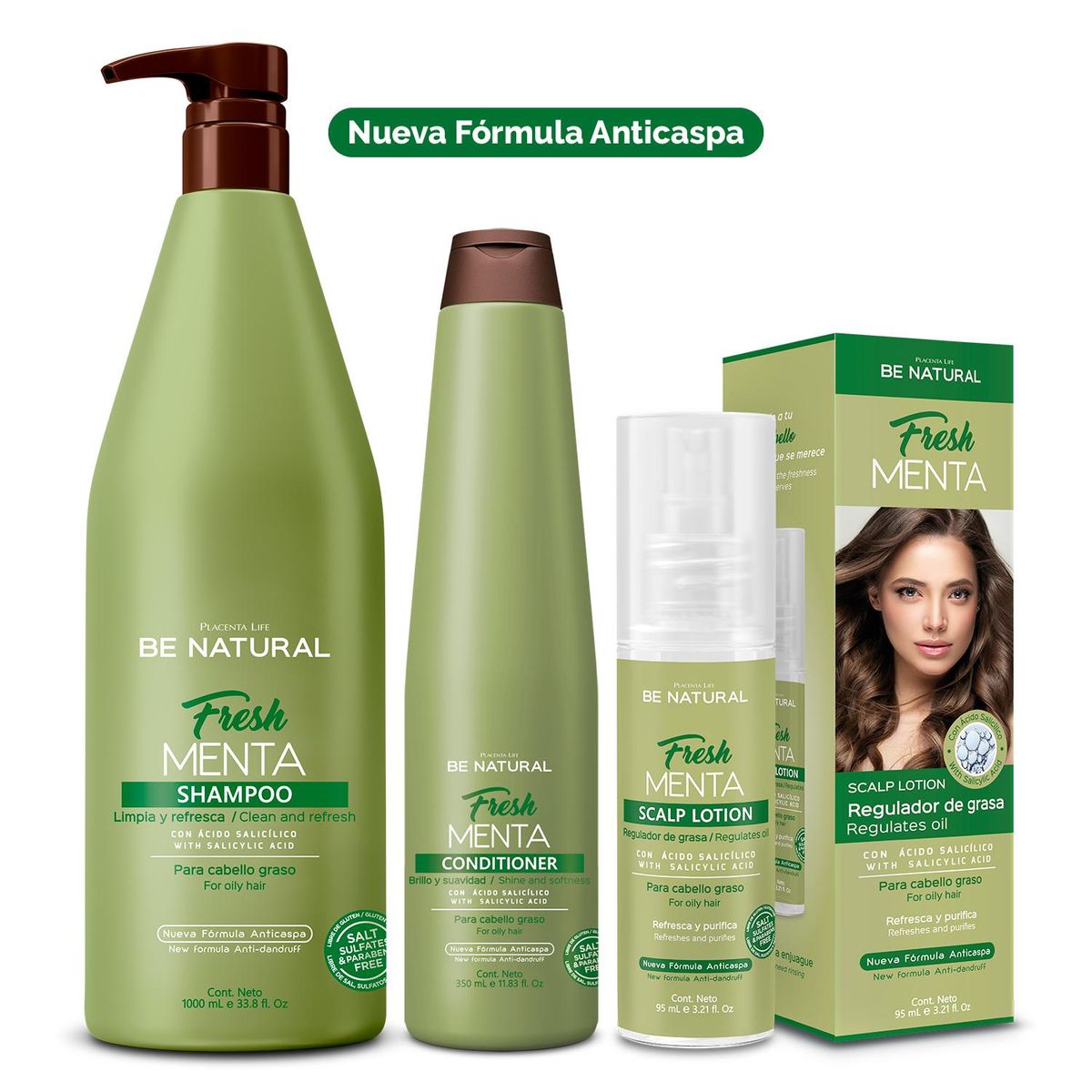 BE NATURAL - Set Para Cabello Con Caspa Y Graso Fresh Menta 1l Be Natural