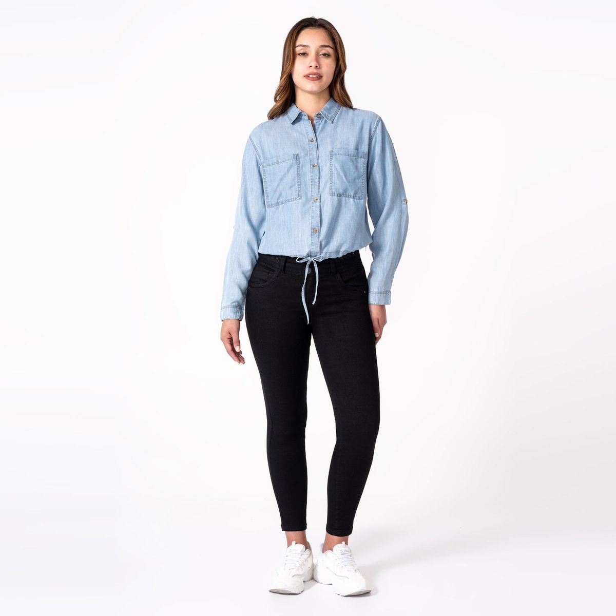 PIONIER - Blusa Jean Manga Larga Casual Mujer Pionier