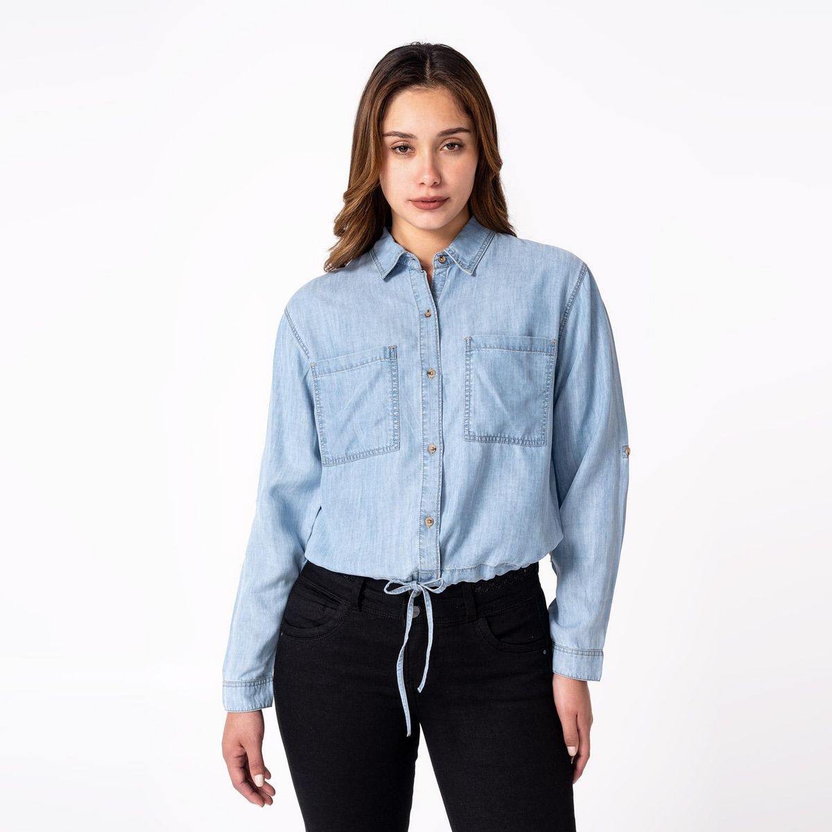 PIONIER - Blusa Jean Manga Larga Casual Mujer Pionier